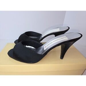 Victoria's Secret Vintage Black Satin Mule Heels Open Toe Stiletto Size 7
344